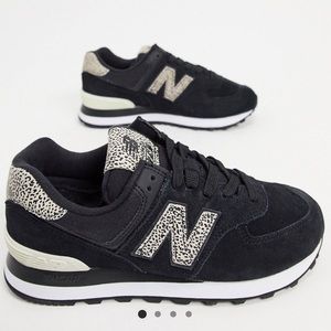 New Balance 574 Black with Leopard Print retro 8.5